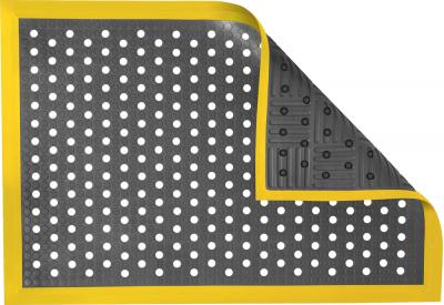 Antistatic Anti-Fatigue Floor Mat with Holes & 5 cm Yellow Bevel | AFS Complete Smooth | Fire-Retardant | Grey | 60 x 120 cm